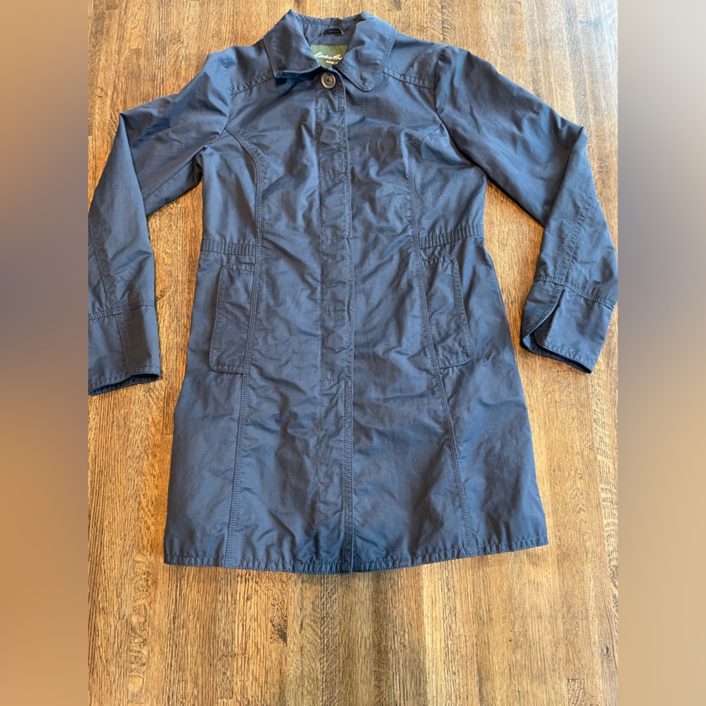 Eddie Bauer Navy Christine Trench Coat Cotton Nylon Preppy Classic - Size XS